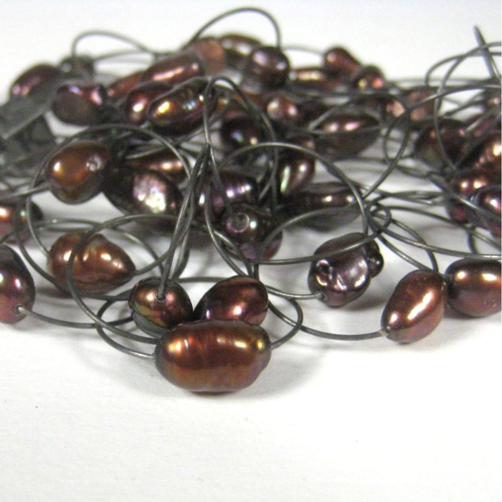 Imitation Pearl Chain Necklace 36 Inch Gunmetal Gray Fashion Jewelry K Letter